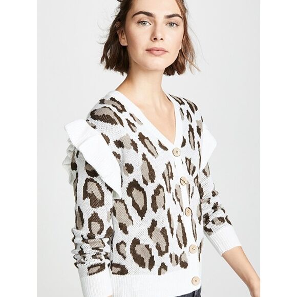 Chaser Leopard Jacquard Ruffle Cardigan - Picture 1 of 8